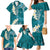 Cyan Polynesian Tribal Frangipani Tropical Vibe Family Matching Mermaid Dress and Hawaiian Shirt