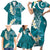 Cyan Polynesian Tribal Frangipani Tropical Vibe Family Matching Short Sleeve Bodycon Dress and Hawaiian Shirt