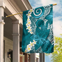 Cyan Polynesian Tribal Frangipani Tropical Vibe Garden Flag LT14 House Flag Cyan - Polynesian Pride