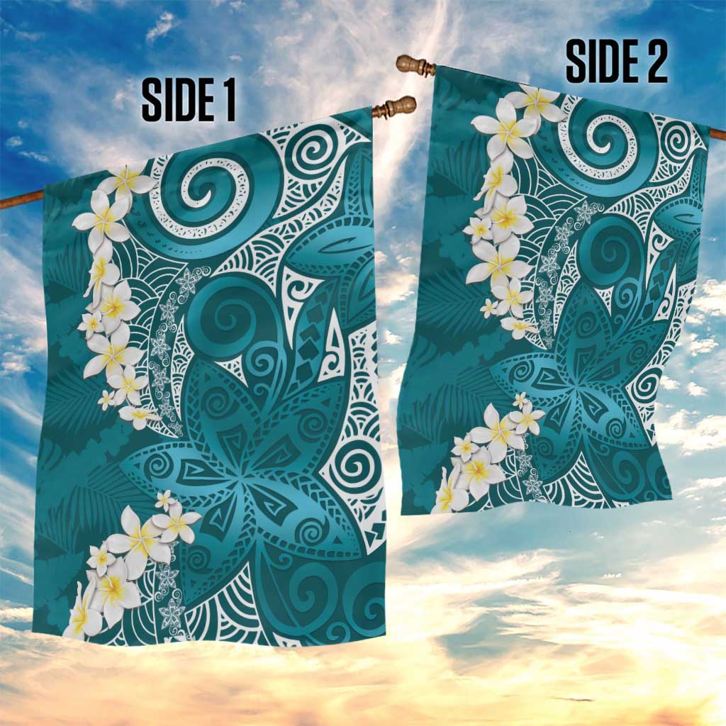 Cyan Polynesian Tribal Frangipani Tropical Vibe Garden Flag LT14 - Polynesian Pride