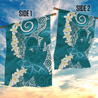 Cyan Polynesian Tribal Frangipani Tropical Vibe Garden Flag LT14 - Polynesian Pride
