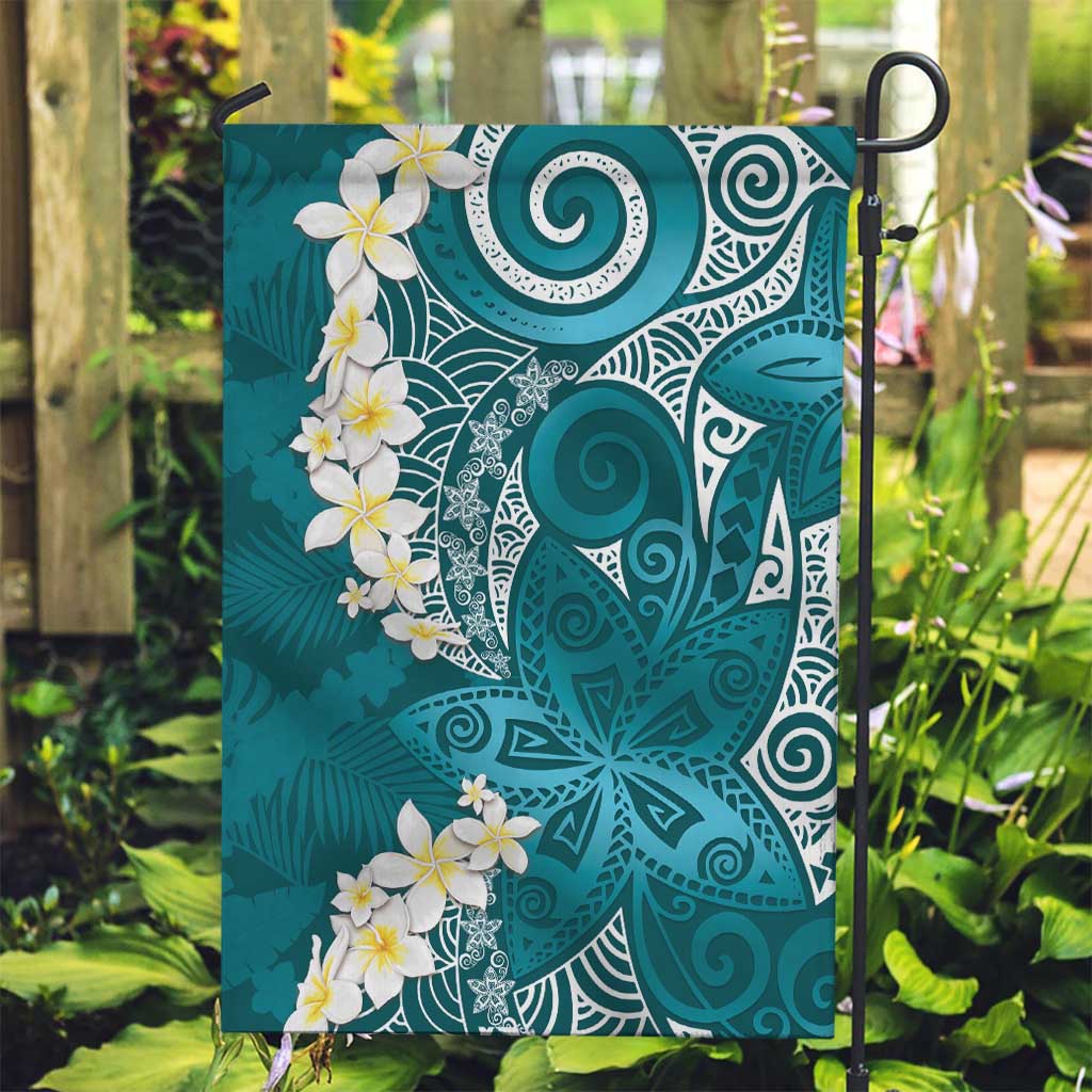 Cyan Polynesian Tribal Frangipani Tropical Vibe Garden Flag LT14 Garden Flag Cyan - Polynesian Pride