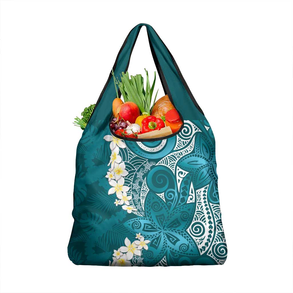Cyan Polynesian Tribal Frangipani Tropical Vibe Grocery Bag LT14 1-pack One Size Cyan - Polynesian Pride