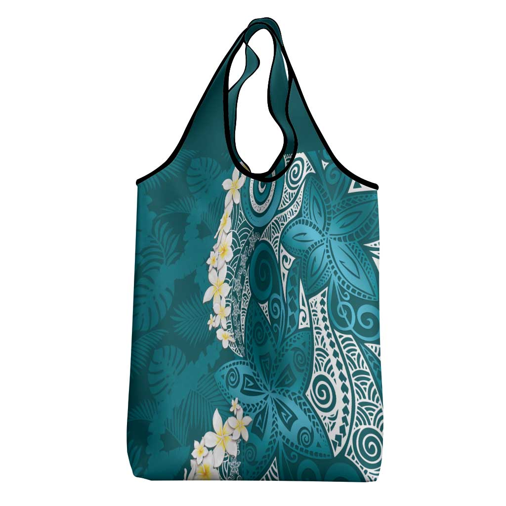 Cyan Polynesian Tribal Frangipani Tropical Vibe Grocery Bag LT14 - Polynesian Pride