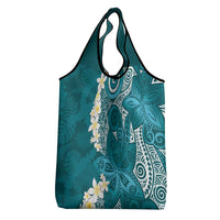 Cyan Polynesian Tribal Frangipani Tropical Vibe Grocery Bag LT14 - Polynesian Pride