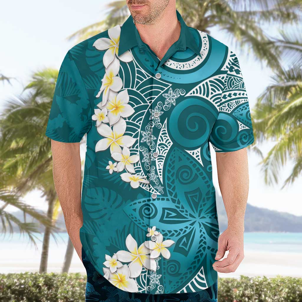 Cyan Polynesian Tribal Frangipani Tropical Vibe Hawaiian Shirt LT14 - Polynesian Pride