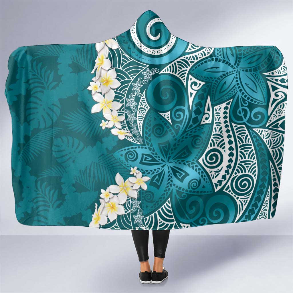 Cyan Polynesian Tribal Frangipani Tropical Vibe Hooded Blanket LT14 One Size Cyan - Polynesian Pride