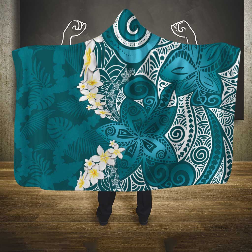 Cyan Polynesian Tribal Frangipani Tropical Vibe Hooded Blanket LT14 - Polynesian Pride