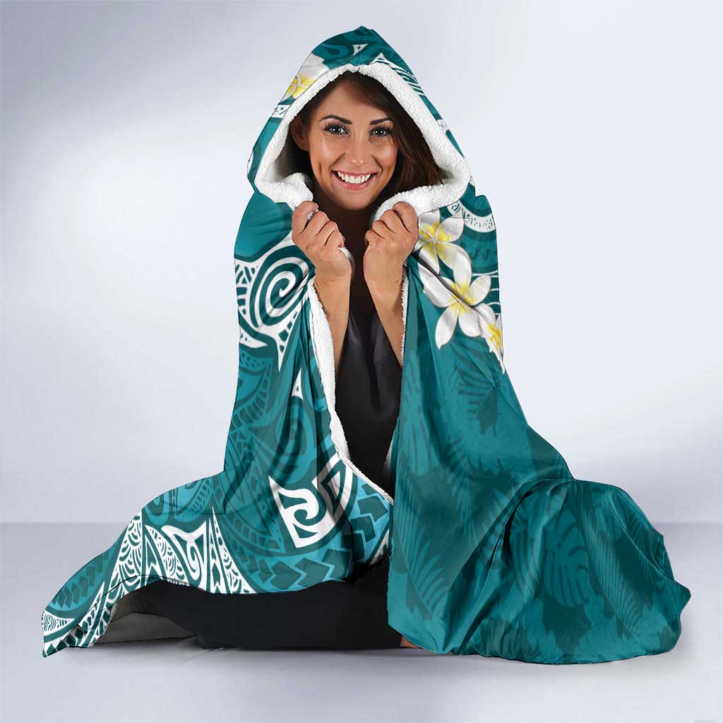 Cyan Polynesian Tribal Frangipani Tropical Vibe Hooded Blanket LT14 - Polynesian Pride