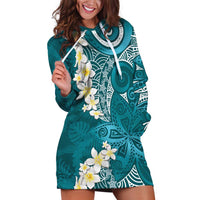 Cyan Polynesian Tribal Frangipani Tropical Vibe Hoodie Dress LT14 Cyan - Polynesian Pride