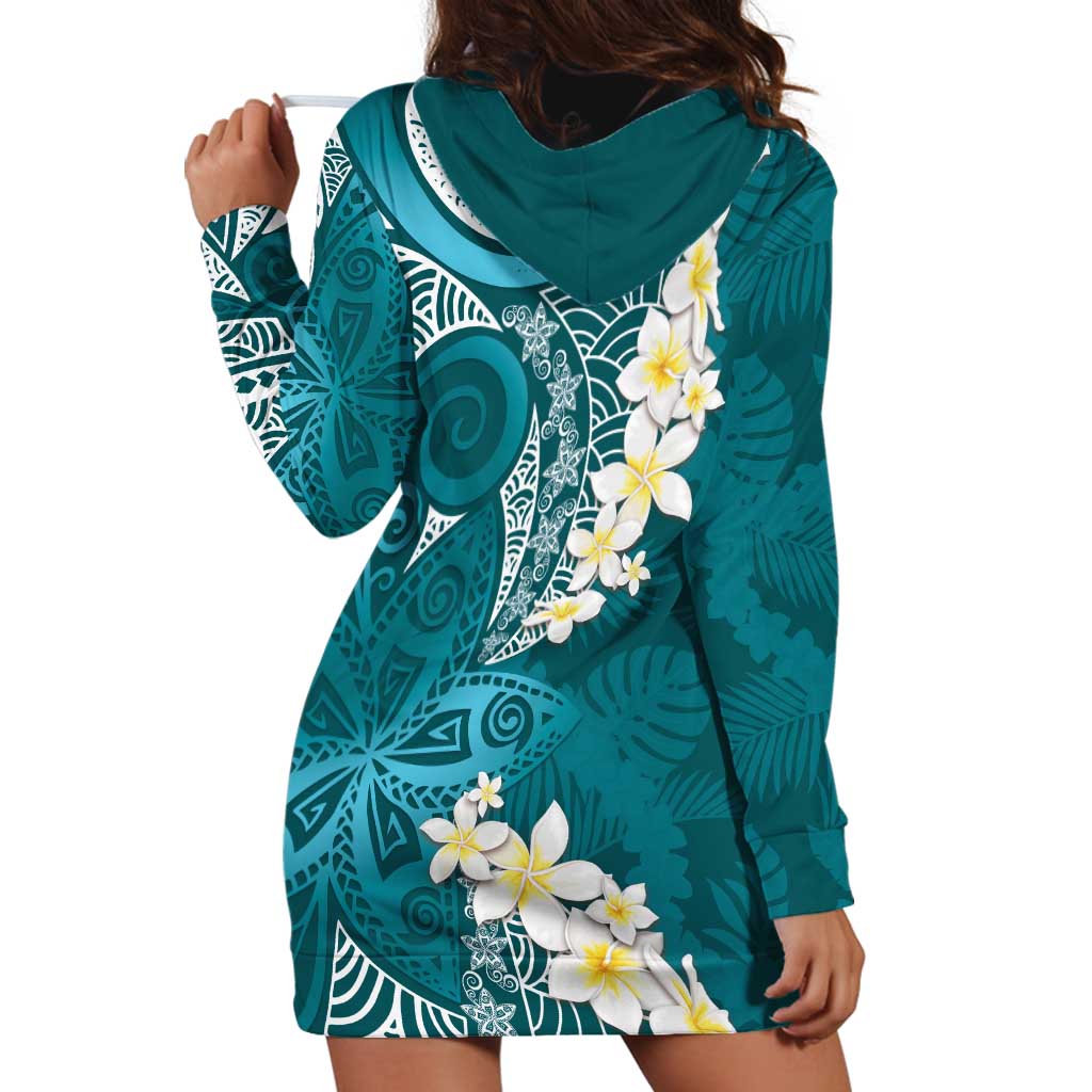 Cyan Polynesian Tribal Frangipani Tropical Vibe Hoodie Dress LT14 - Polynesian Pride