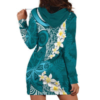 Cyan Polynesian Tribal Frangipani Tropical Vibe Hoodie Dress LT14 - Polynesian Pride