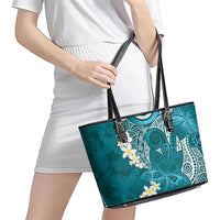 Cyan Polynesian Tribal Frangipani Tropical Vibe Leather Tote Bag LT14 - Polynesian Pride