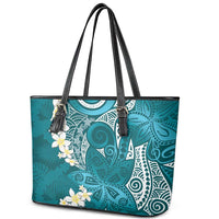 Cyan Polynesian Tribal Frangipani Tropical Vibe Leather Tote Bag LT14 - Polynesian Pride