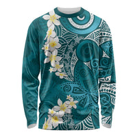 Cyan Polynesian Tribal Frangipani Tropical Vibe Long Sleeve Shirt LT14 Unisex Cyan - Polynesian Pride