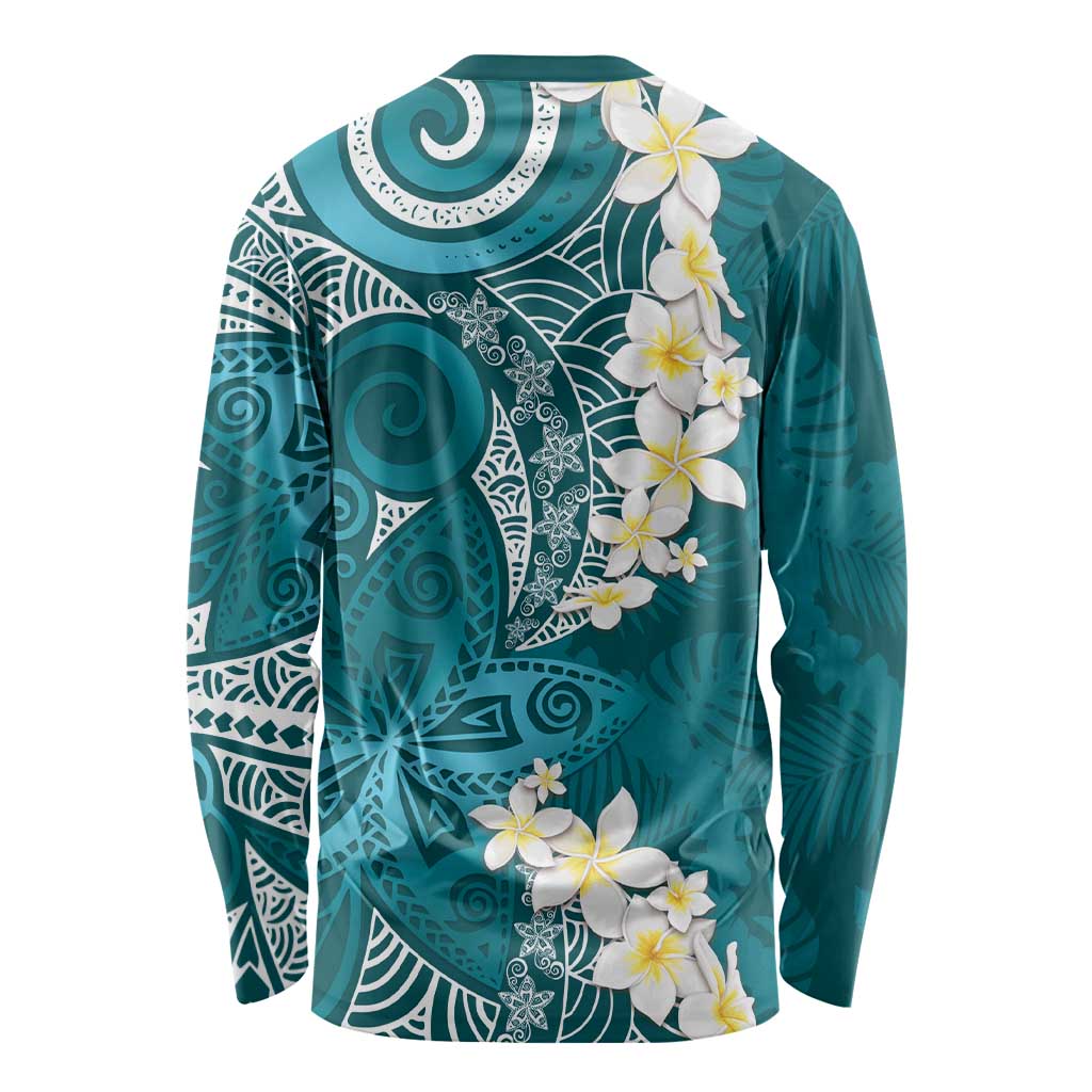 Cyan Polynesian Tribal Frangipani Tropical Vibe Long Sleeve Shirt LT14 - Polynesian Pride