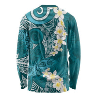 Cyan Polynesian Tribal Frangipani Tropical Vibe Long Sleeve Shirt LT14 - Polynesian Pride