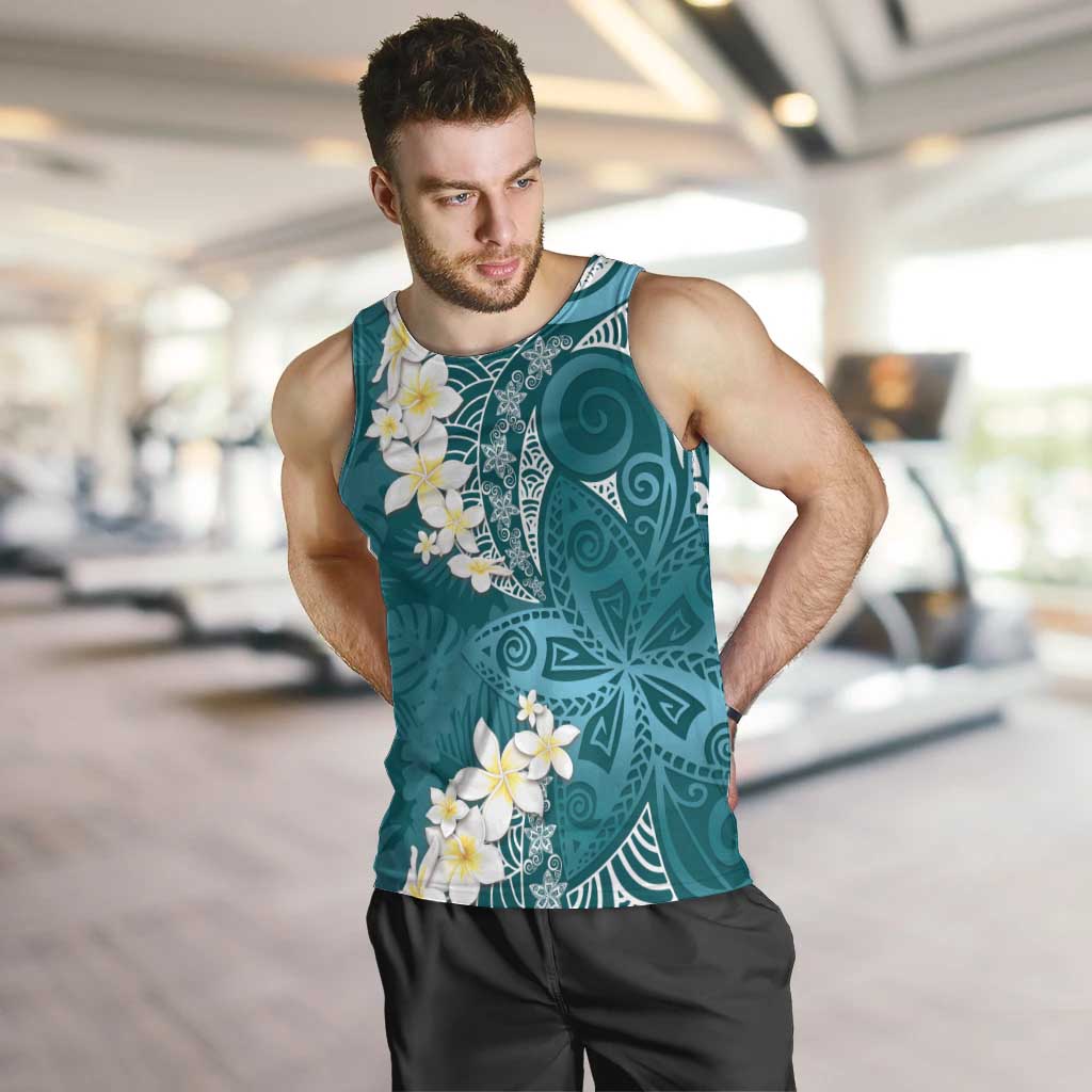 Cyan Polynesian Tribal Frangipani Tropical Vibe Men Tank Top LT14 Cyan - Polynesian Pride