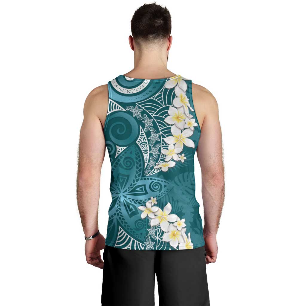 Cyan Polynesian Tribal Frangipani Tropical Vibe Men Tank Top LT14 - Polynesian Pride