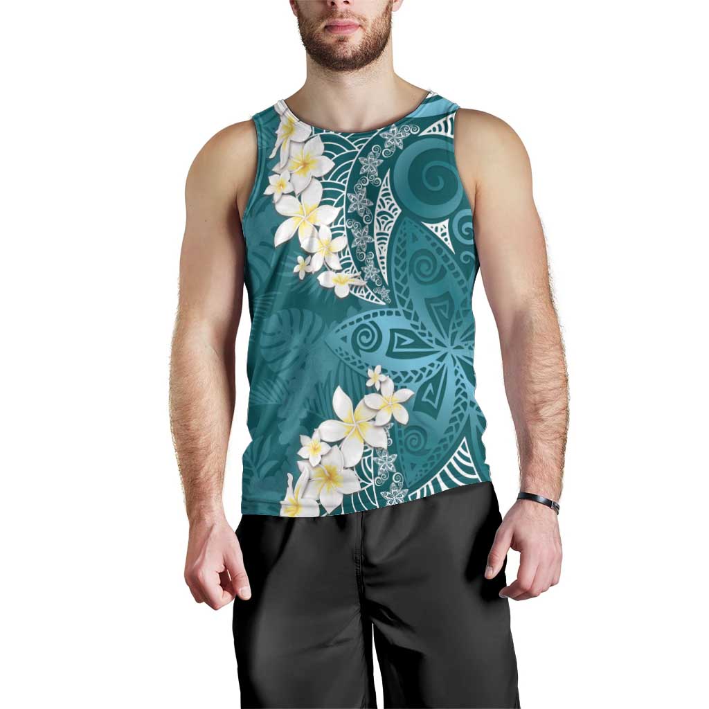 Cyan Polynesian Tribal Frangipani Tropical Vibe Men Tank Top LT14 - Polynesian Pride