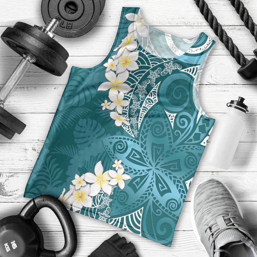 Cyan Polynesian Tribal Frangipani Tropical Vibe Men Tank Top LT14 - Polynesian Pride