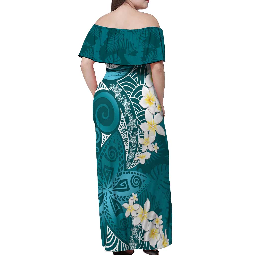 Cyan Polynesian Tribal Frangipani Tropical Vibe Off Shoulder Maxi Dress LT14 - Polynesian Pride