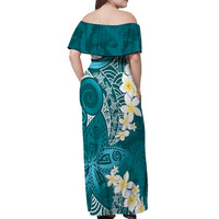 Cyan Polynesian Tribal Frangipani Tropical Vibe Off Shoulder Maxi Dress LT14 - Polynesian Pride