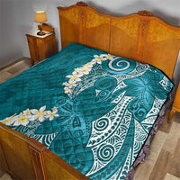Cyan Polynesian Tribal Frangipani Tropical Vibe Quilt