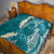Cyan Polynesian Tribal Frangipani Tropical Vibe Quilt