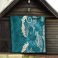 Cyan Polynesian Tribal Frangipani Tropical Vibe Quilt
