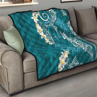 Cyan Polynesian Tribal Frangipani Tropical Vibe Quilt