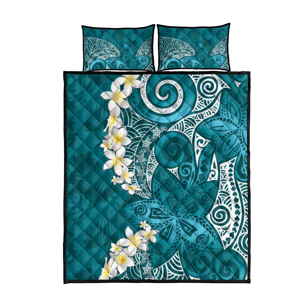 Cyan Polynesian Tribal Frangipani Tropical Vibe Quilt Bed Set LT14 - Polynesian Pride