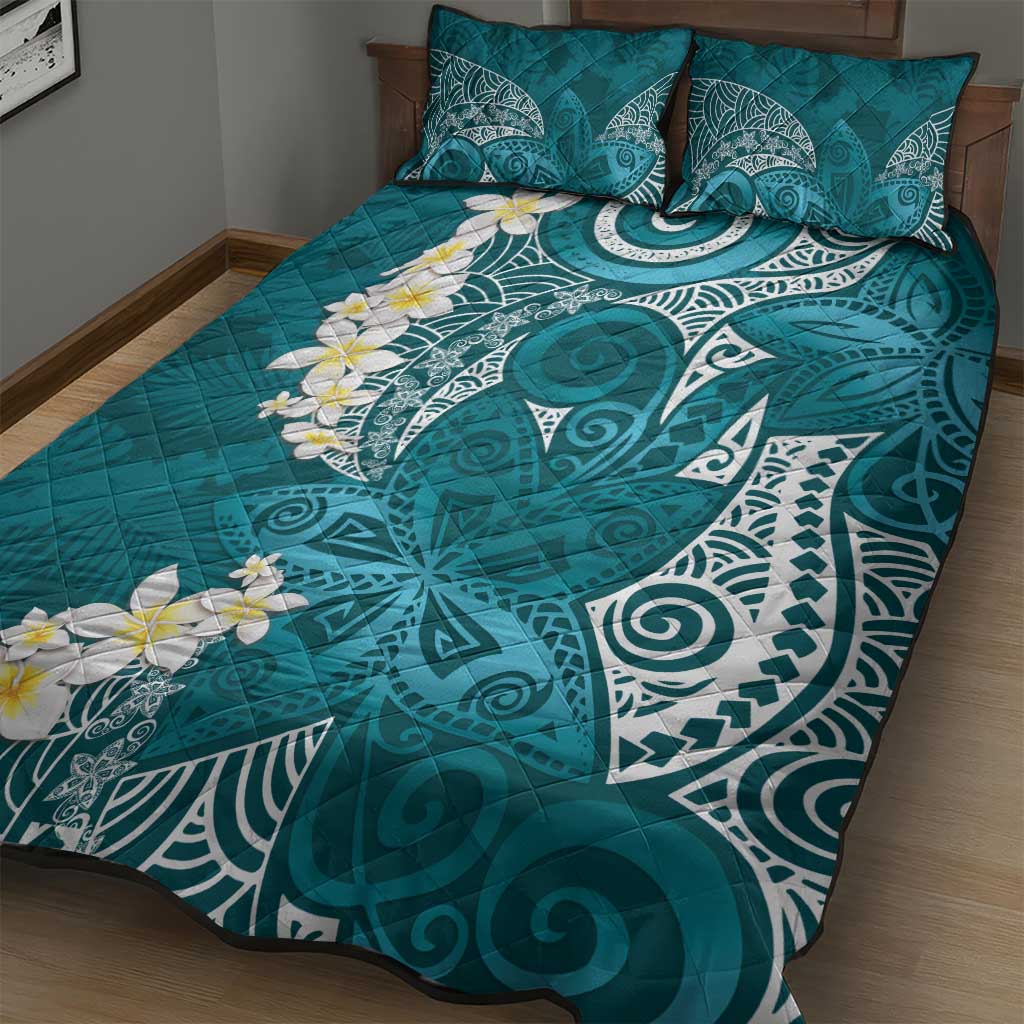 Cyan Polynesian Tribal Frangipani Tropical Vibe Quilt Bed Set LT14 - Polynesian Pride