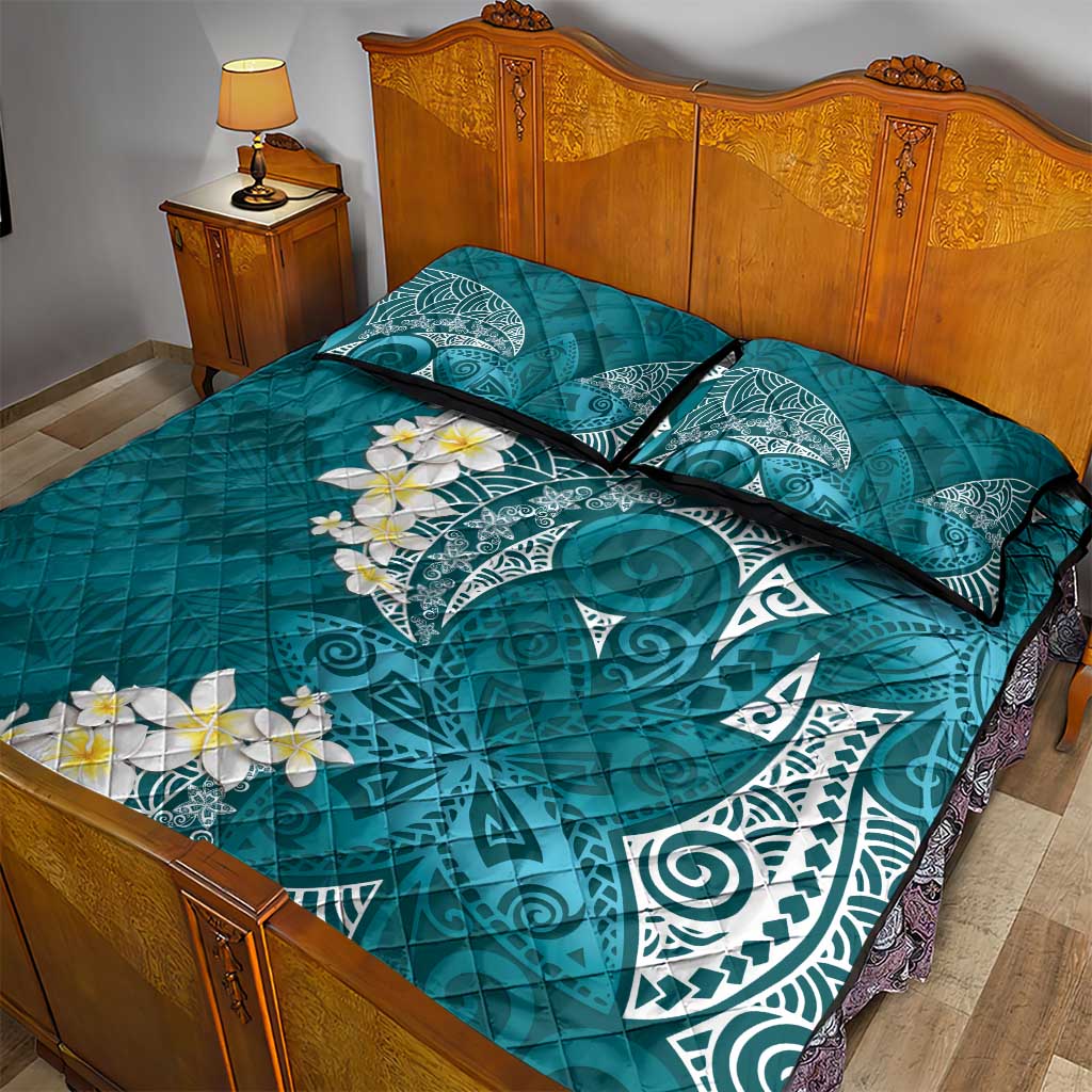 Cyan Polynesian Tribal Frangipani Tropical Vibe Quilt Bed Set LT14 - Polynesian Pride