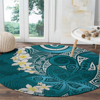 Cyan Polynesian Tribal Frangipani Tropical Vibe Round Carpet
