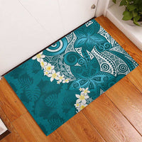 Cyan Polynesian Tribal Frangipani Tropical Vibe Rubber Doormat LT14 - Polynesian Pride