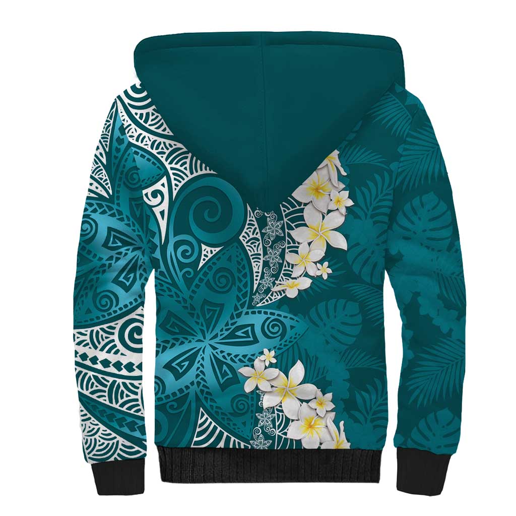 Cyan Polynesian Tribal Frangipani Tropical Vibe Sherpa Hoodie LT14 - Polynesian Pride