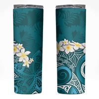 Cyan Polynesian Tribal Frangipani Tropical Vibe Skinny Tumbler