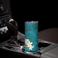 Cyan Polynesian Tribal Frangipani Tropical Vibe Skinny Tumbler