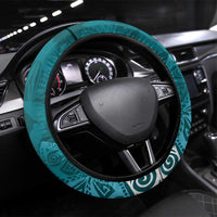 Cyan Polynesian Tribal Frangipani Tropical Vibe Steering Wheel Cover LT14 Universal Fit Cyan - Polynesian Pride