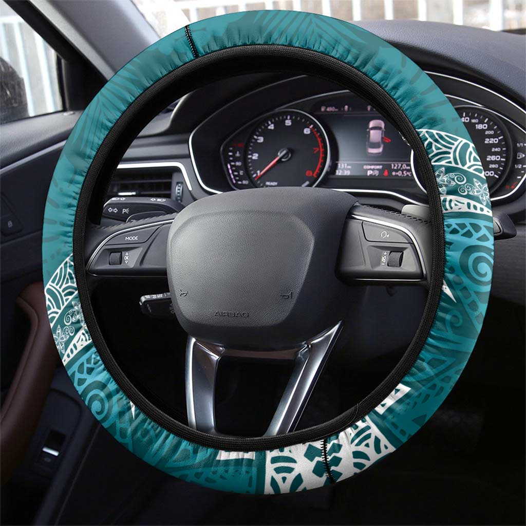 Cyan Polynesian Tribal Frangipani Tropical Vibe Steering Wheel Cover LT14 - Polynesian Pride