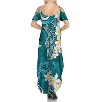 Cyan Polynesian Tribal Frangipani Tropical Vibe Summer Maxi Dress LT14 - Polynesian Pride
