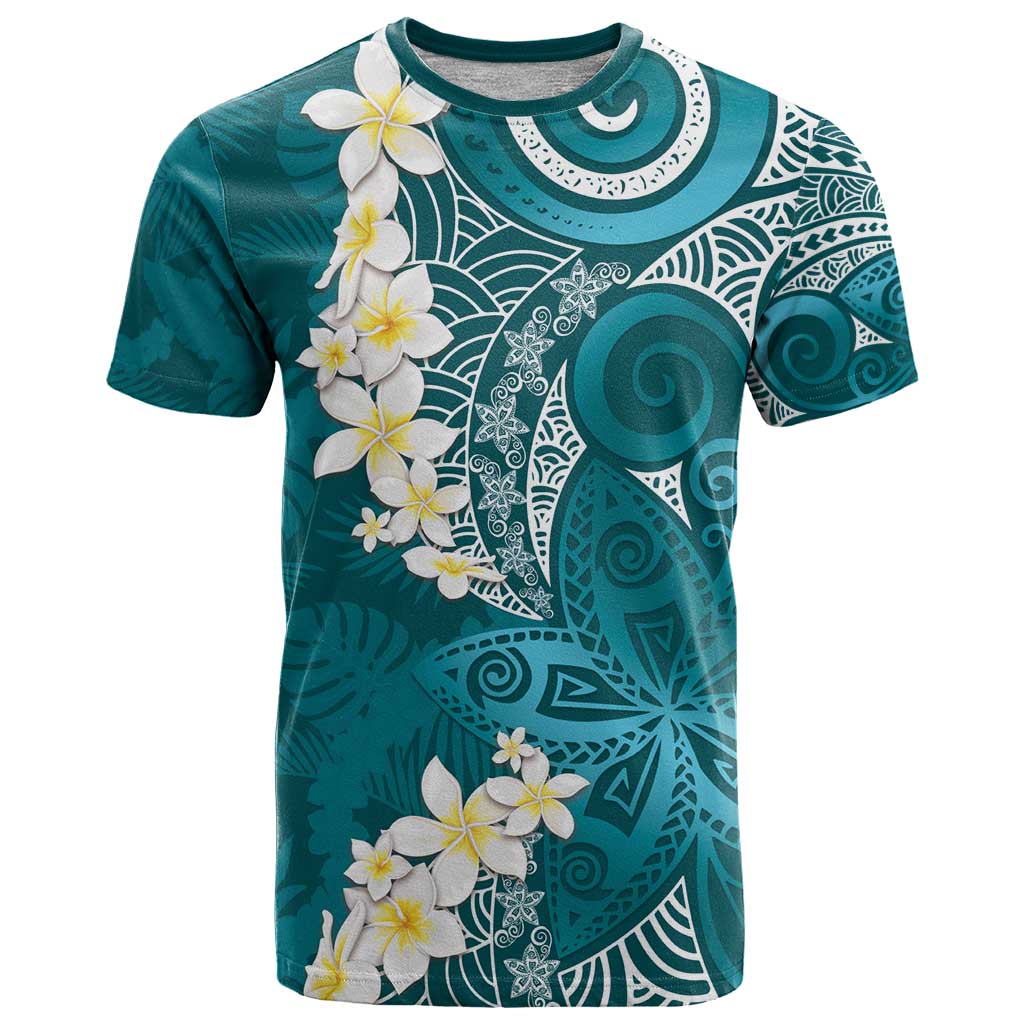Cyan Polynesian Tribal Frangipani Tropical Vibe T Shirt