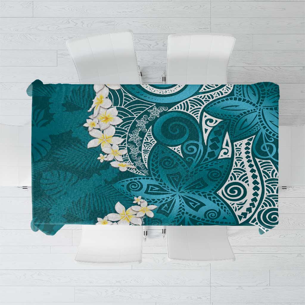 Cyan Polynesian Tribal Frangipani Tropical Vibe Tablecloth LT14 Cyan - Polynesian Pride