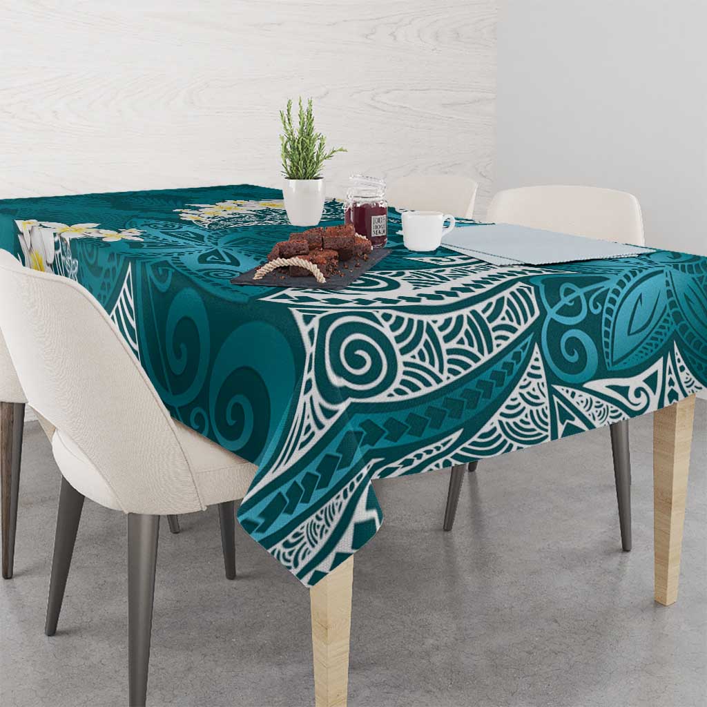 Cyan Polynesian Tribal Frangipani Tropical Vibe Tablecloth LT14 - Polynesian Pride