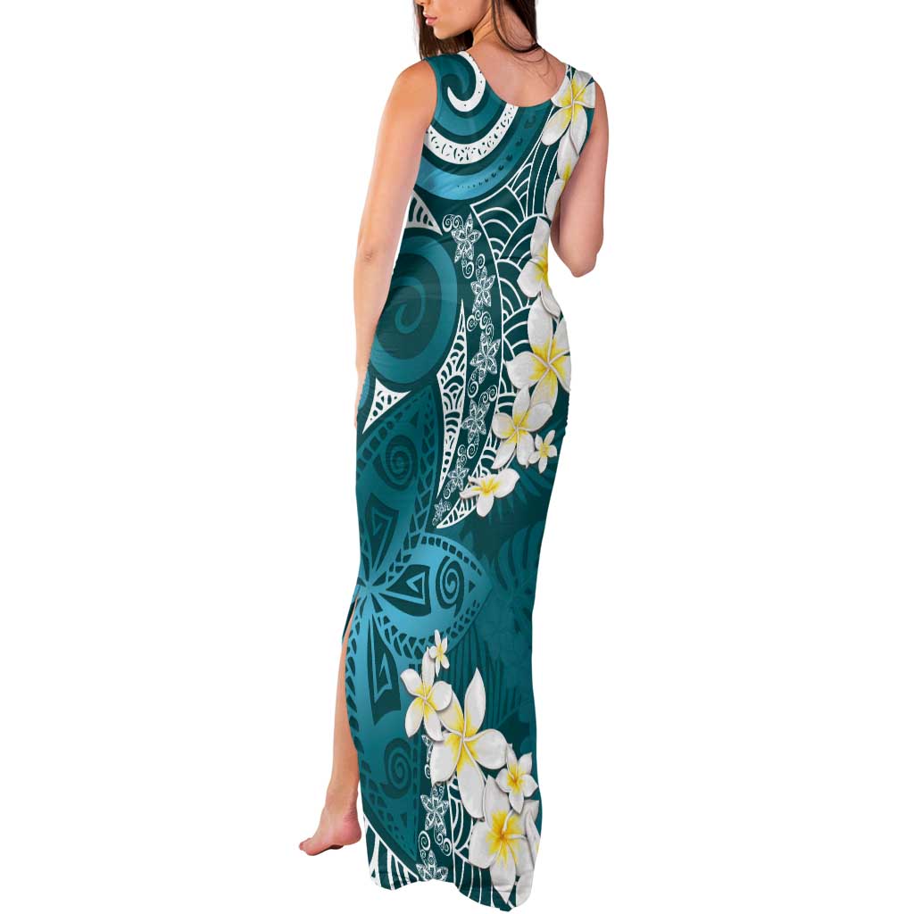 Cyan Polynesian Tribal Frangipani Tropical Vibe Tank Maxi Dress LT14 - Polynesian Pride