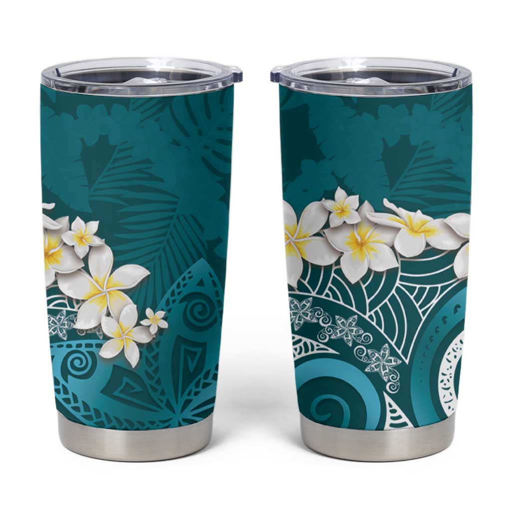 Cyan Polynesian Tribal Frangipani Tropical Vibe Tumbler Cup LT14 Cyan - Polynesian Pride