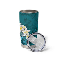 Cyan Polynesian Tribal Frangipani Tropical Vibe Tumbler Cup LT14 - Polynesian Pride