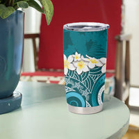 Cyan Polynesian Tribal Frangipani Tropical Vibe Tumbler Cup LT14 - Polynesian Pride