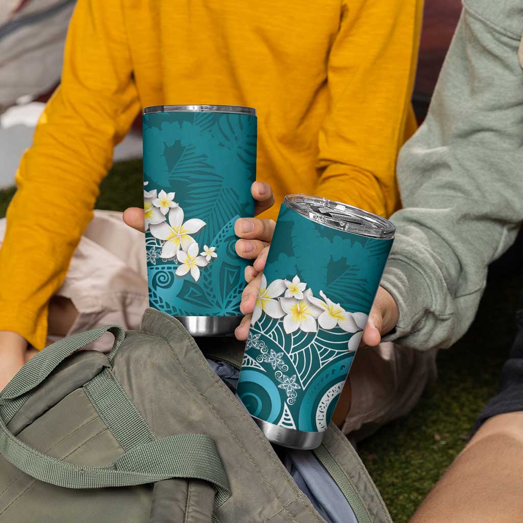 Cyan Polynesian Tribal Frangipani Tropical Vibe Tumbler Cup LT14 - Polynesian Pride